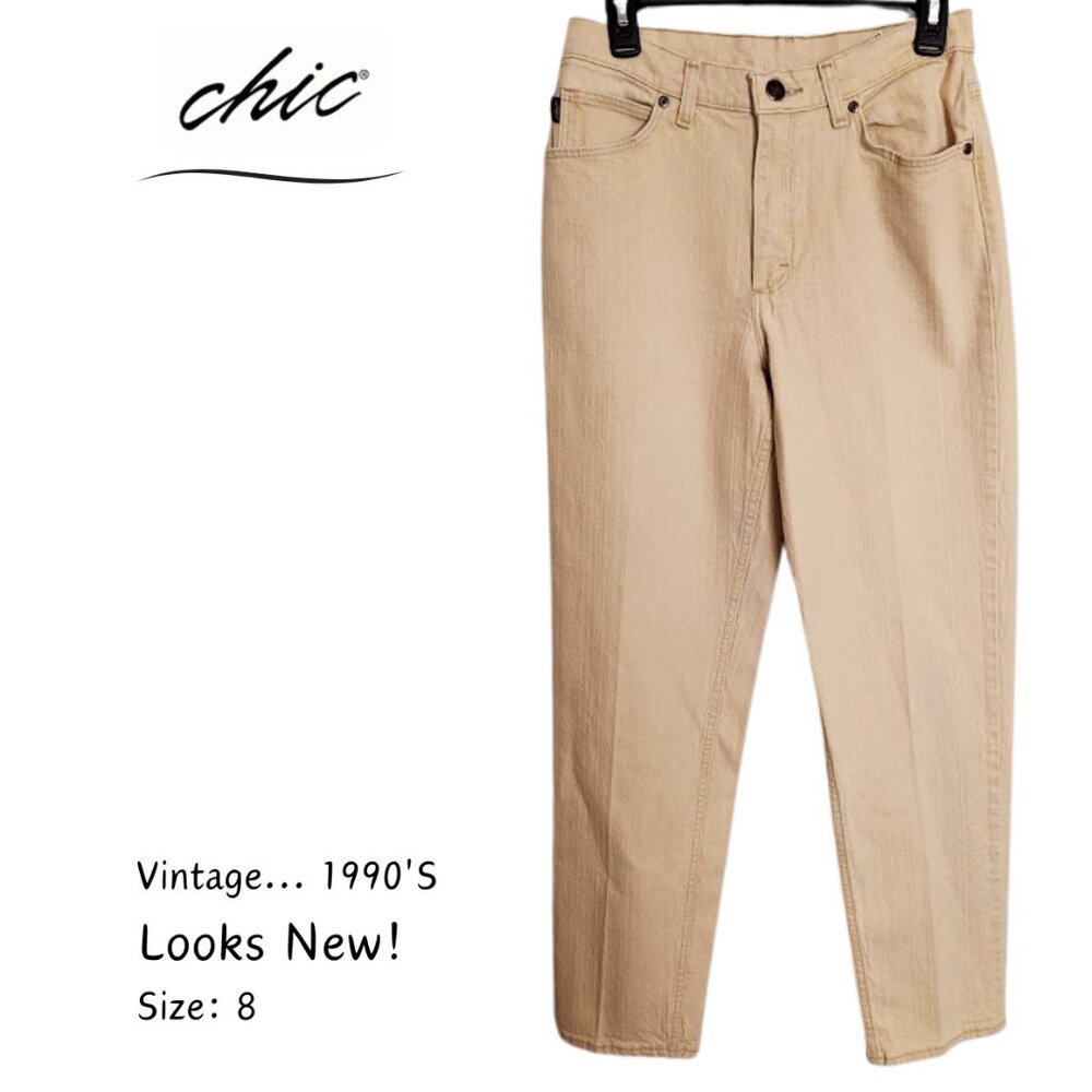 Chic VTG 1990's Women Straight Leg Tan/Light Brown Whisker Jeans Inseam 31" SZ 8